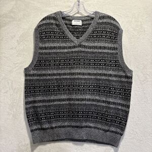 Old Navy Men's Large Fair Isle Nordic V Neck Sweater Vest Gray Cotton Blend